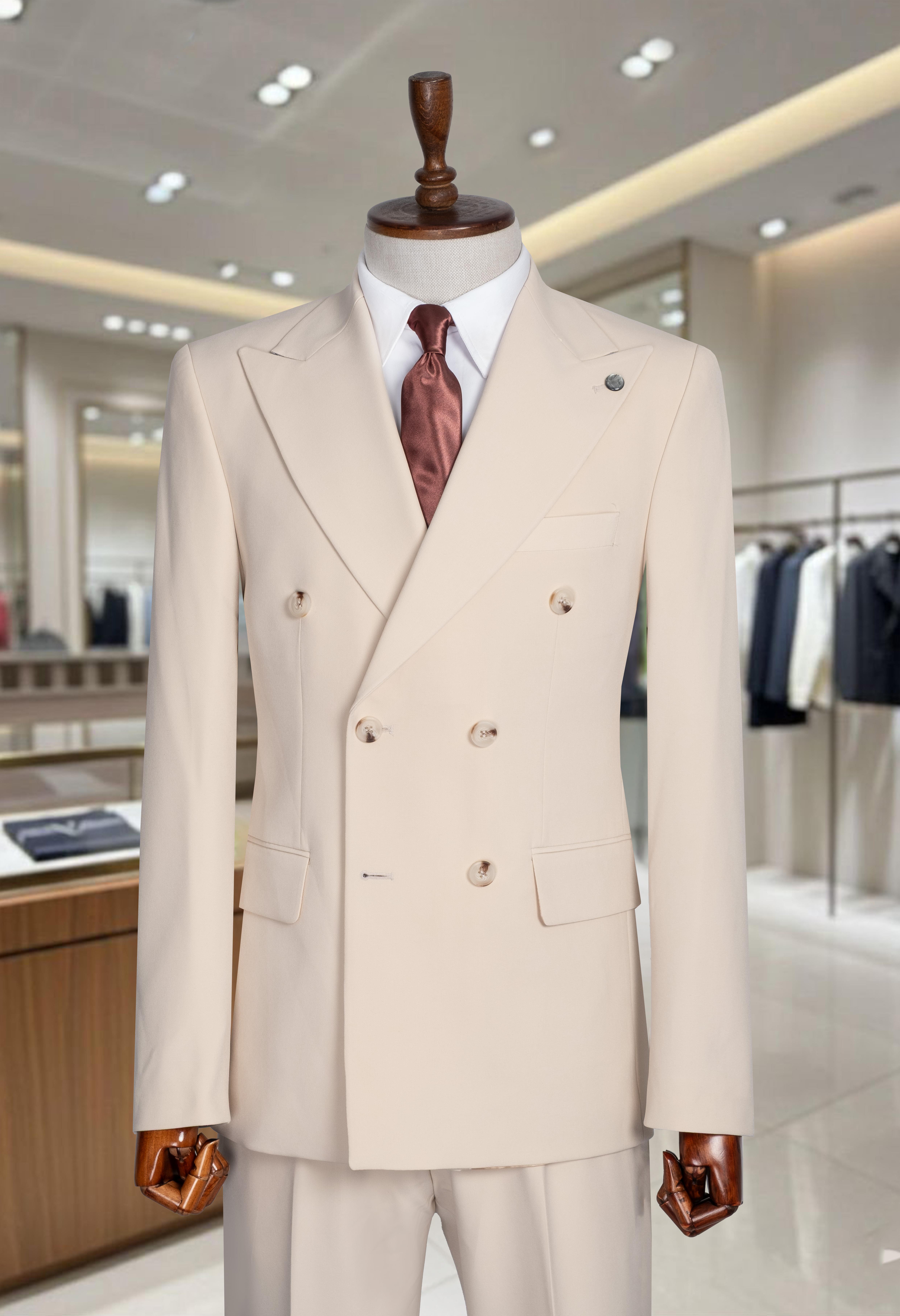 Takım Elbise Kruvaze SlimFit Krem Premium SD42286