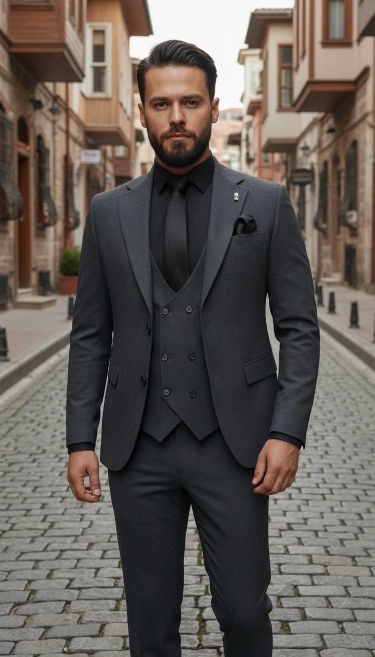 Takım Elbise SlimFit Antrasit Yelekli Premium SD42311