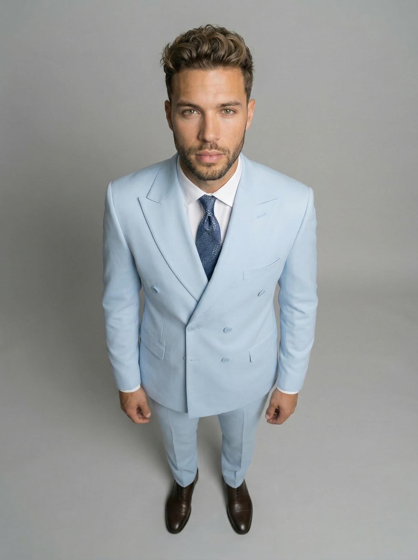 Takım Elbise SlimFit Buz Mavi Kruvaze Premium SD42367