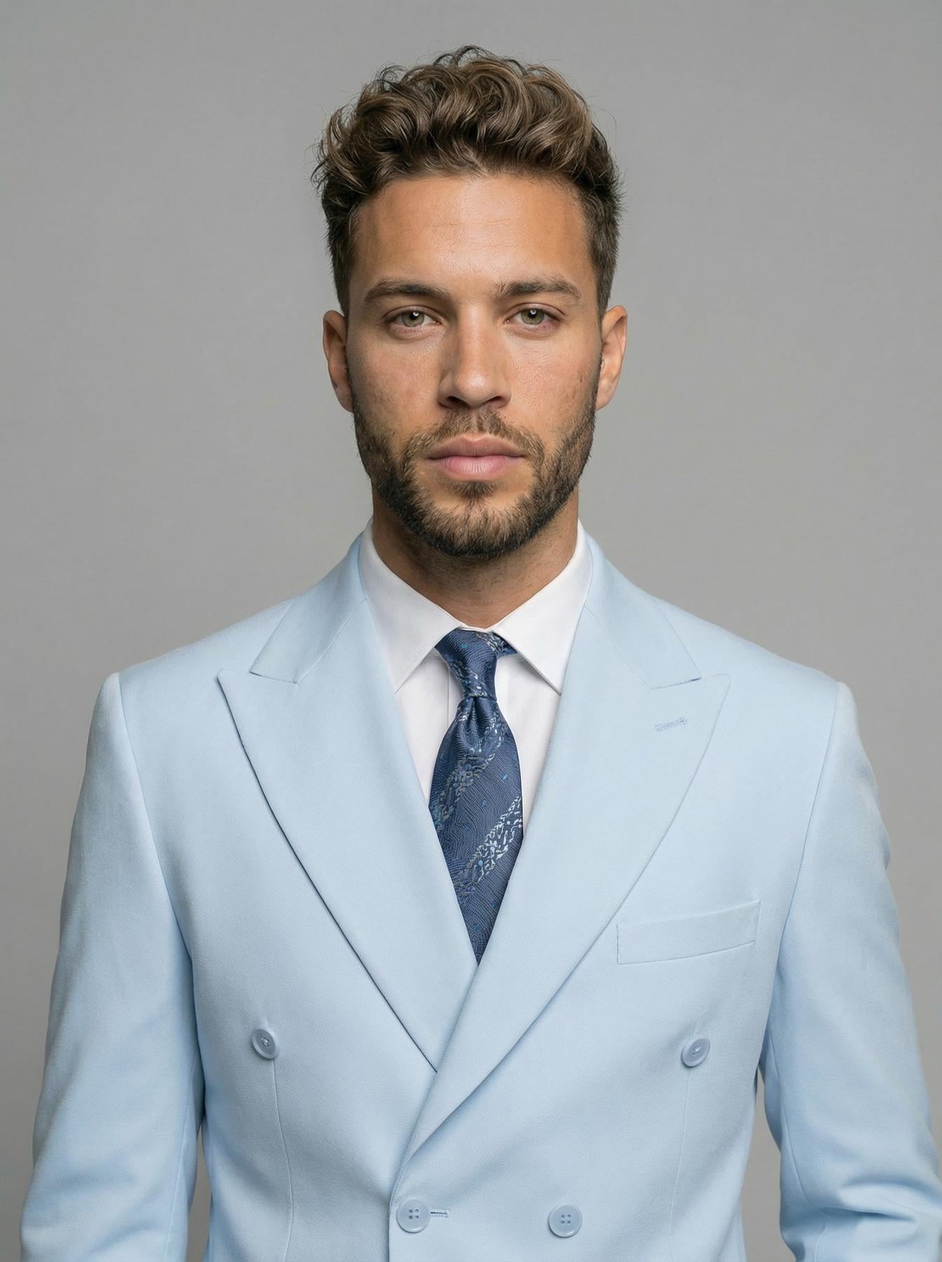 Takım Elbise SlimFit Buz Mavi Kruvaze Premium SD42367