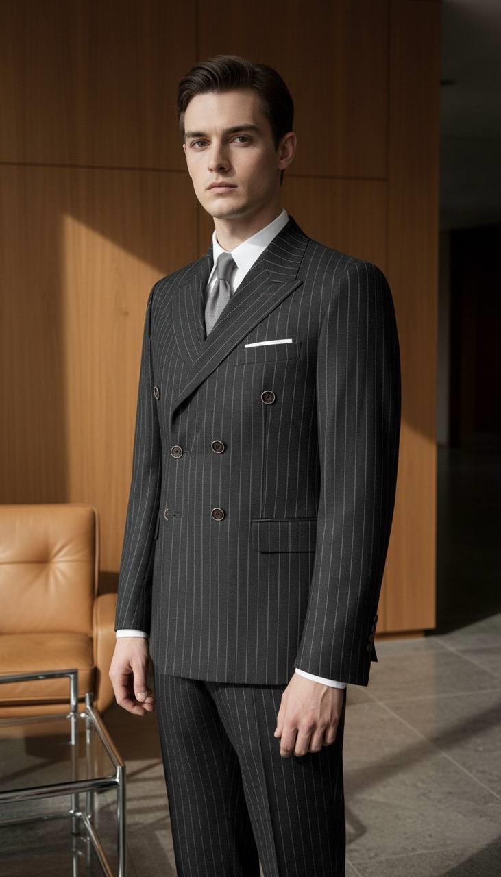 Takım Elbise SlimFit Çizgili Füme Kruvaze Premium SD42297