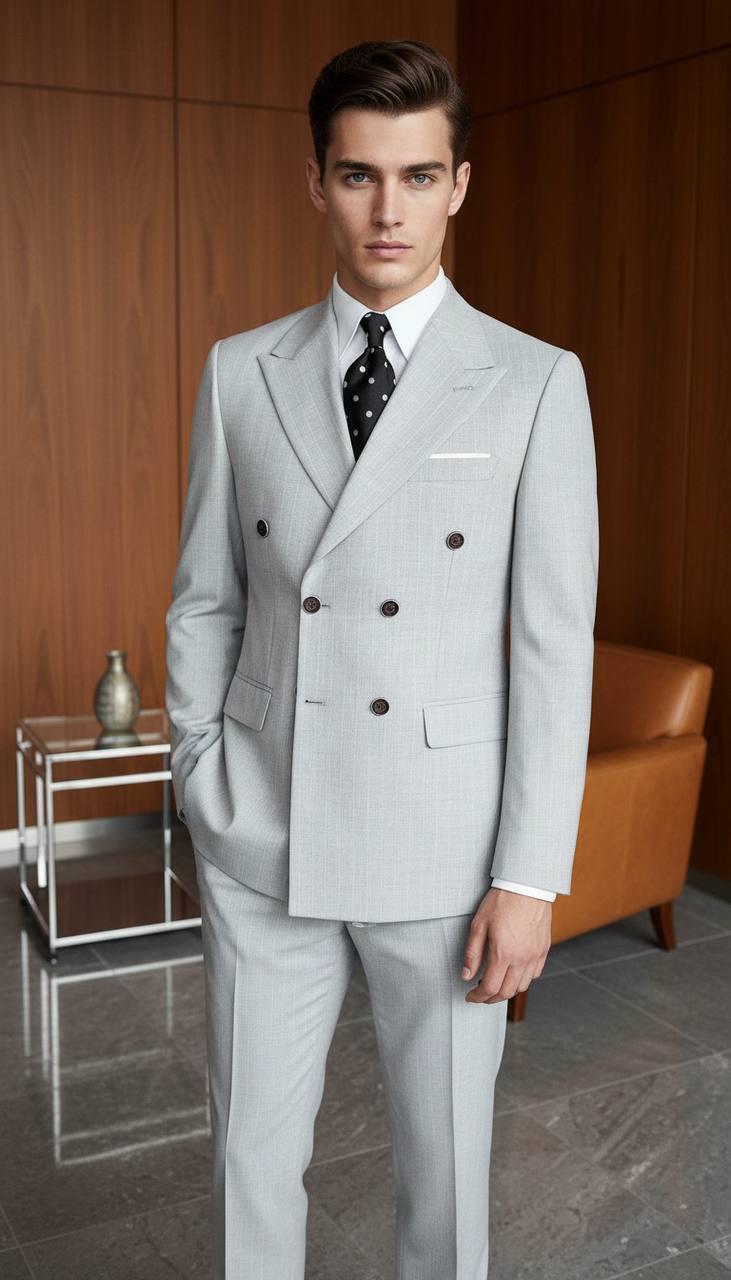 Takım Elbise SlimFit Çizgili Gri Kruvaze Premium SD42296