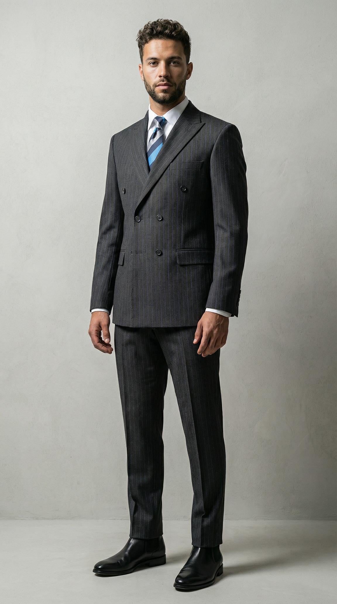 Takım Elbise SlimFit Füme Çizgili Kruvaze Premium SD42368