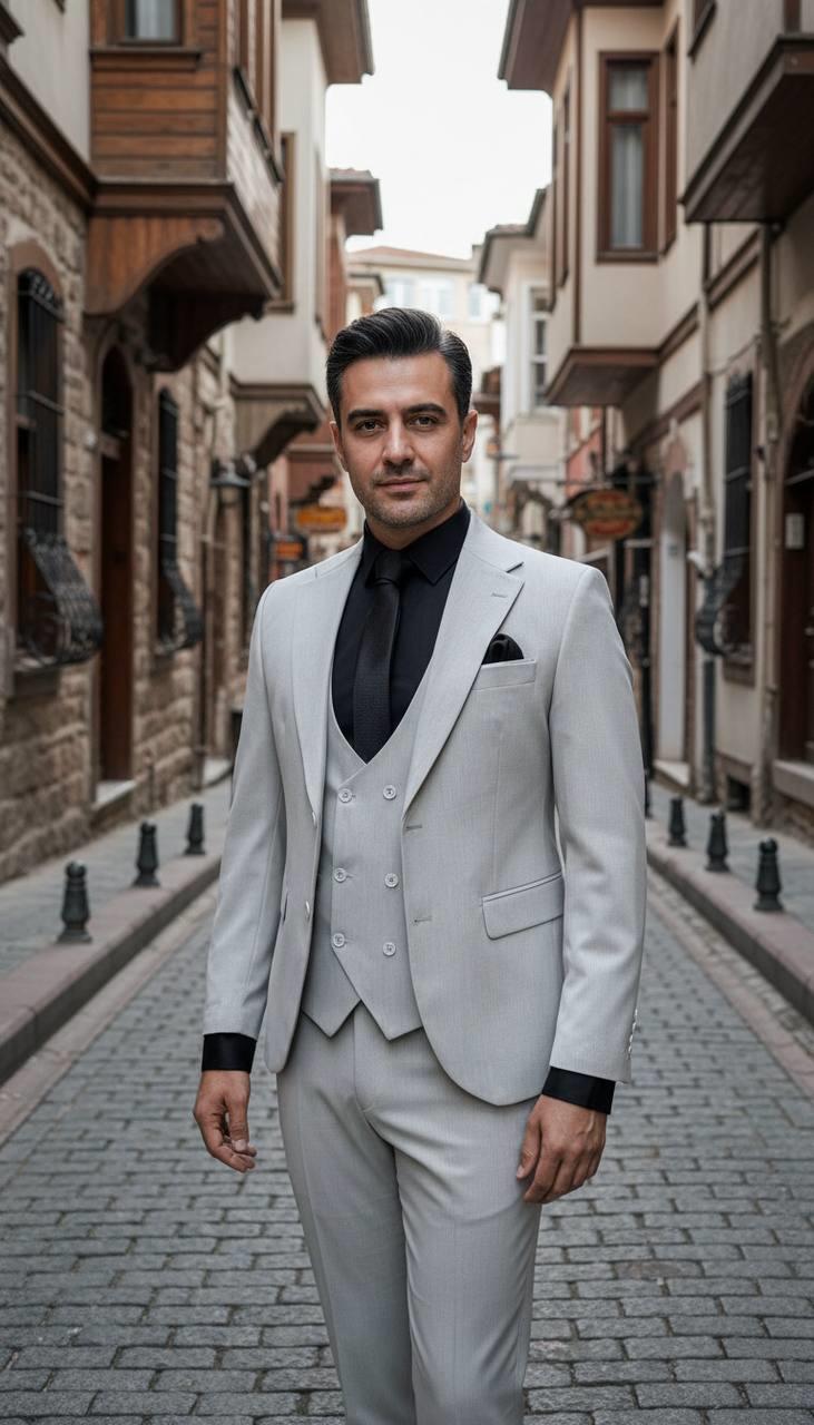 Takım Elbise SlimFit Gri Yelekli Premium SD42312