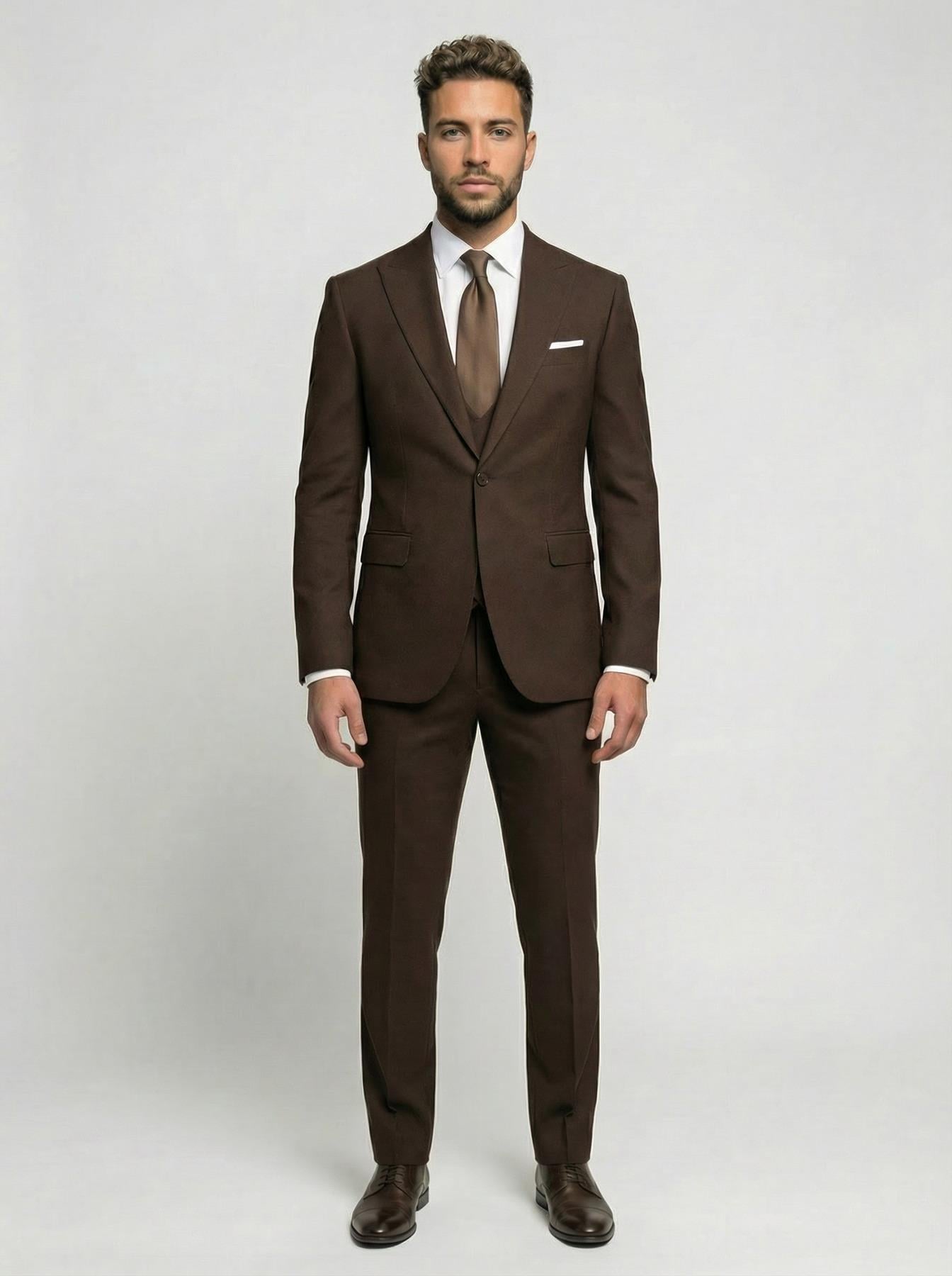 Takım Elbise SlimFit Kahve Yelekli Premium SD42376