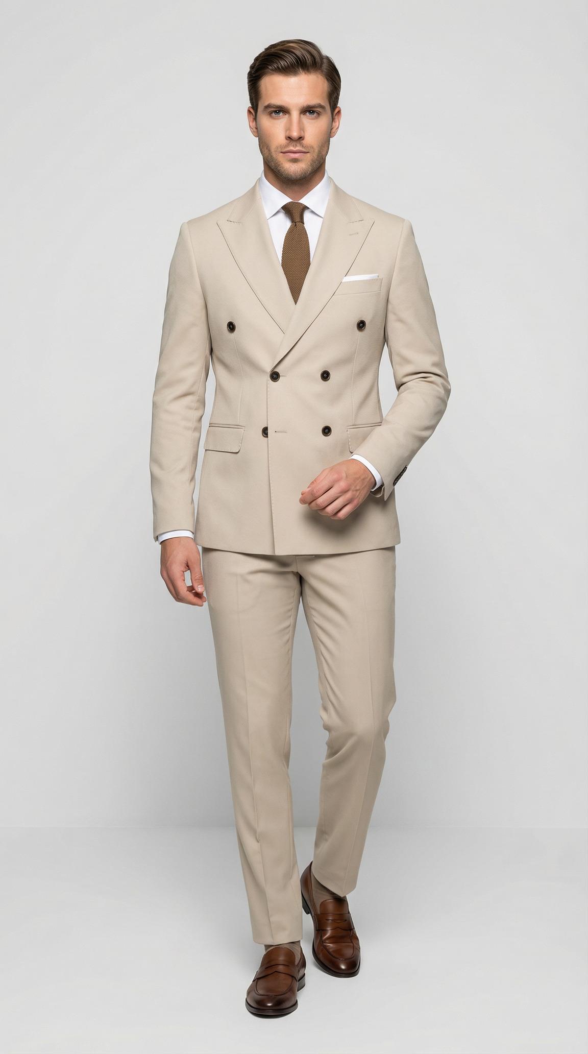 Takım Elbise SlimFit Krem Kruvaze Premium SD42369