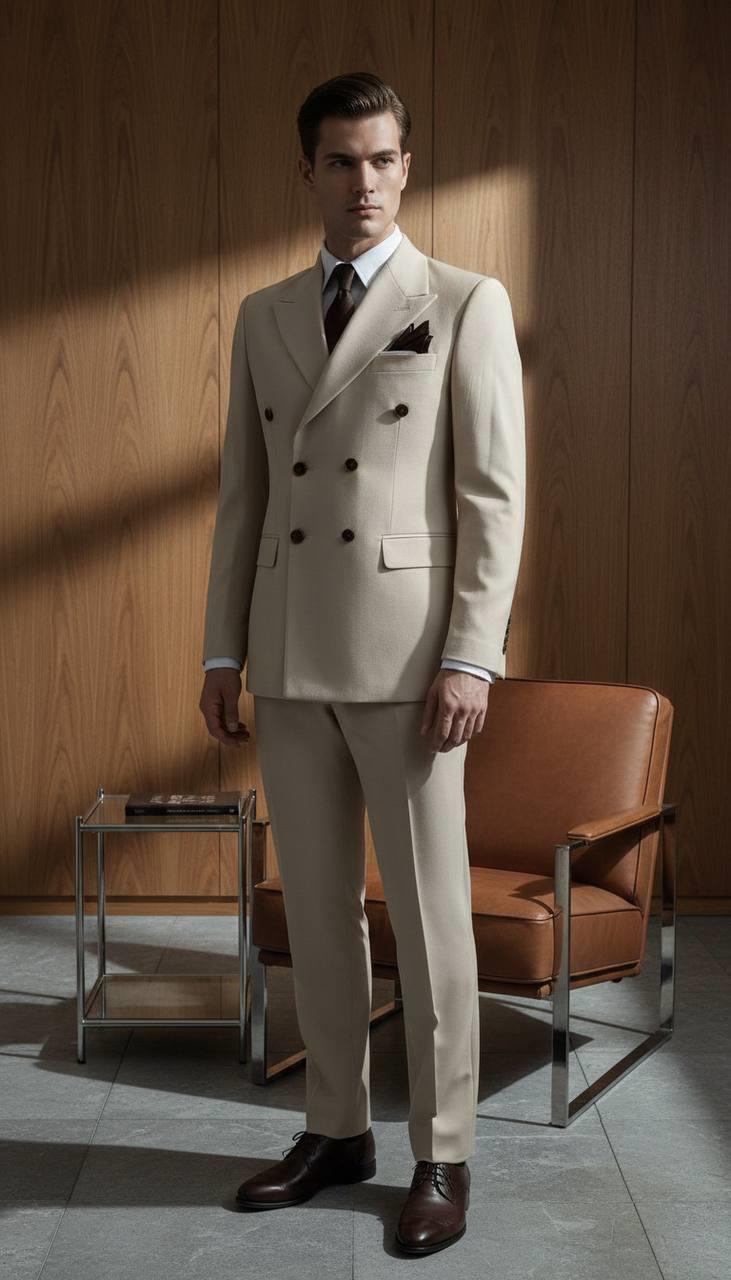 Takım Elbise SlimFit Krem Kruvaze Premium SD42292