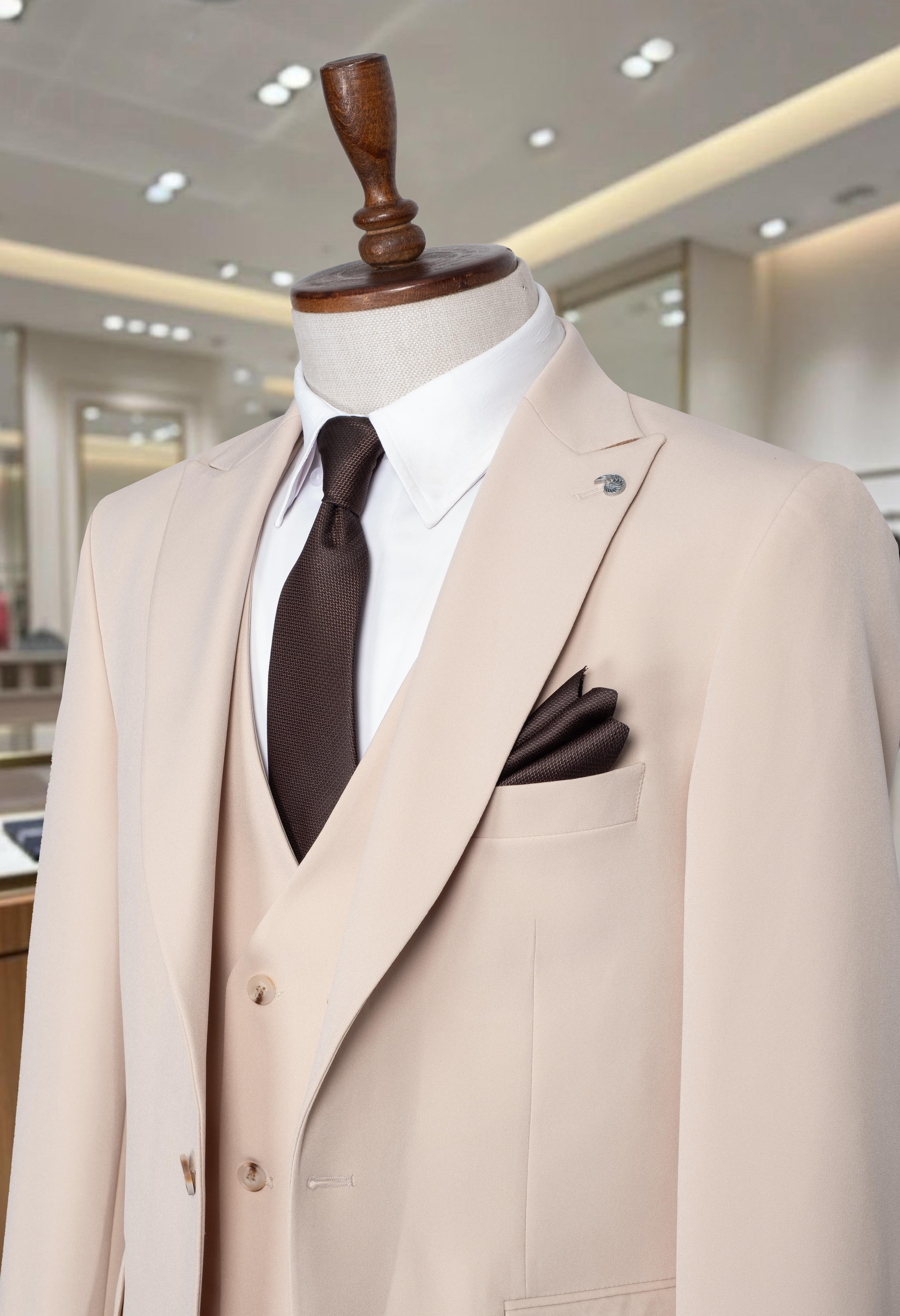 Takım Elbise SlimFit Krem Yelekli Premium SD42289