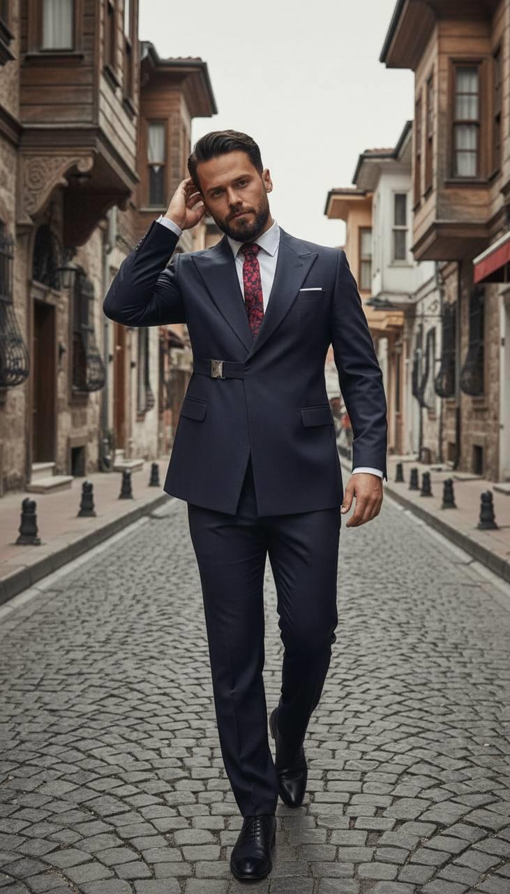 Takım Elbise SlimFit Lacivert Tokalı Premium SD42327