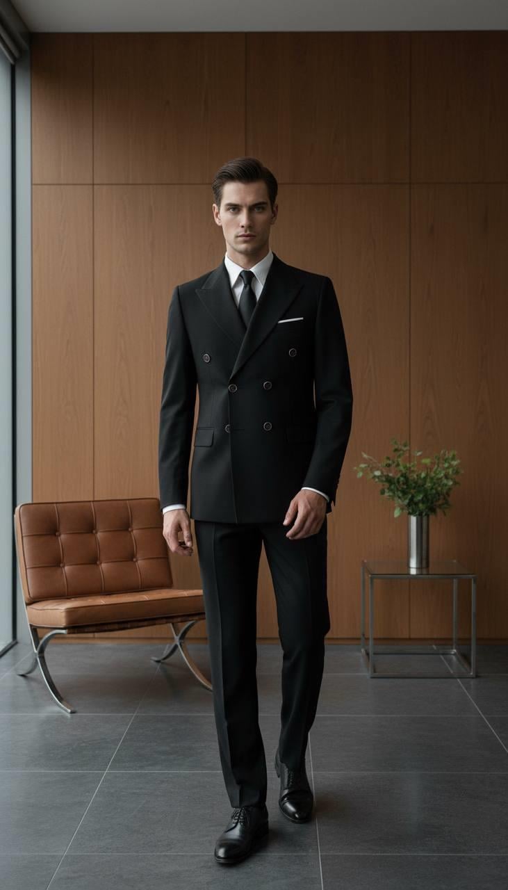 Takım Elbise SlimFit Siyah Kruvaze Premium SD42290
