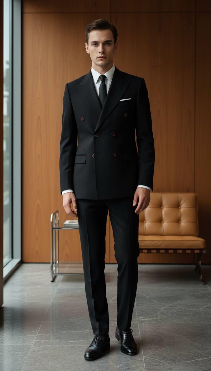 Takım Elbise SlimFit Siyah Kruvaze Premium SD42290