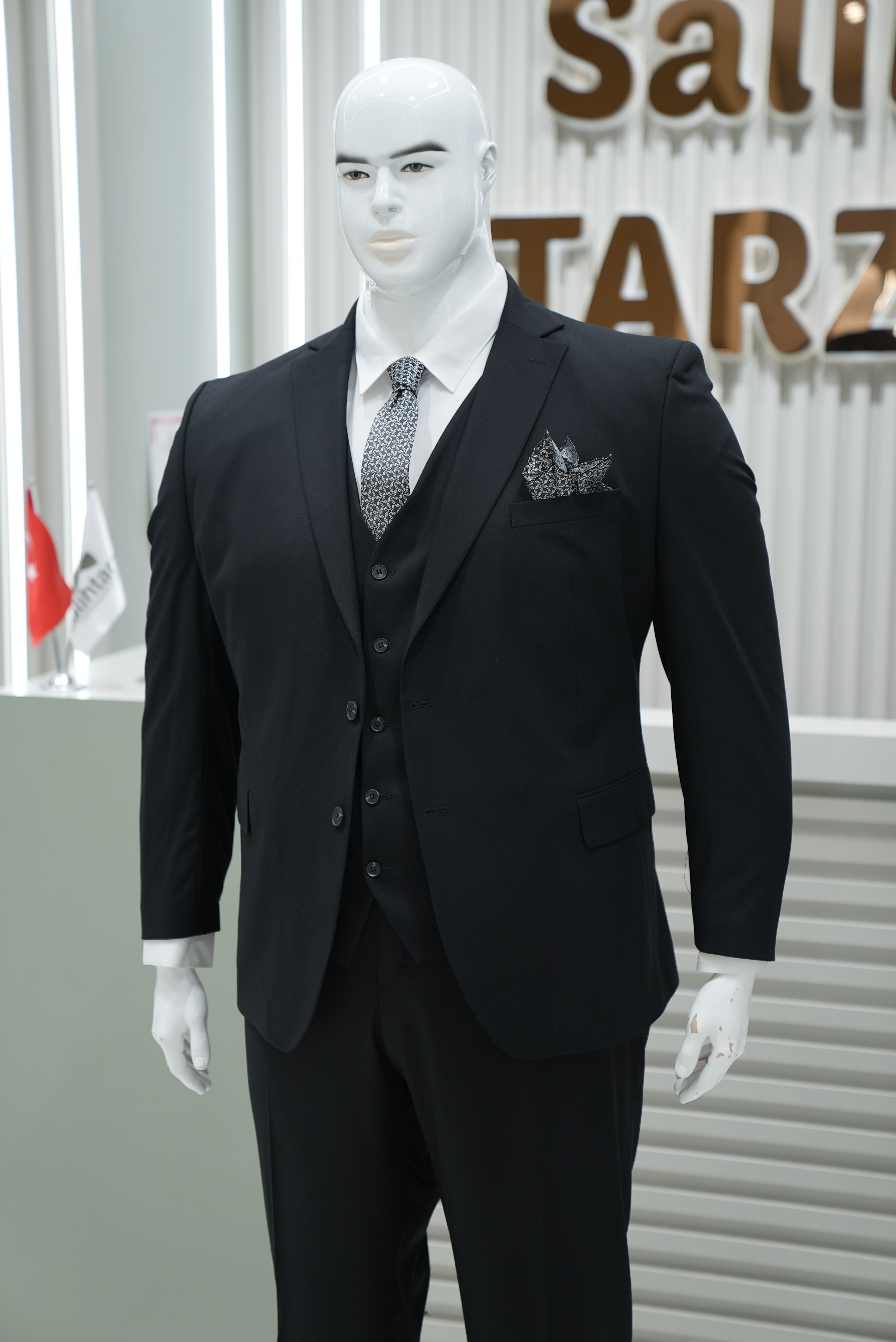 Takım Elbise Yelekli Battal Büyük Beden Siyah SD42432