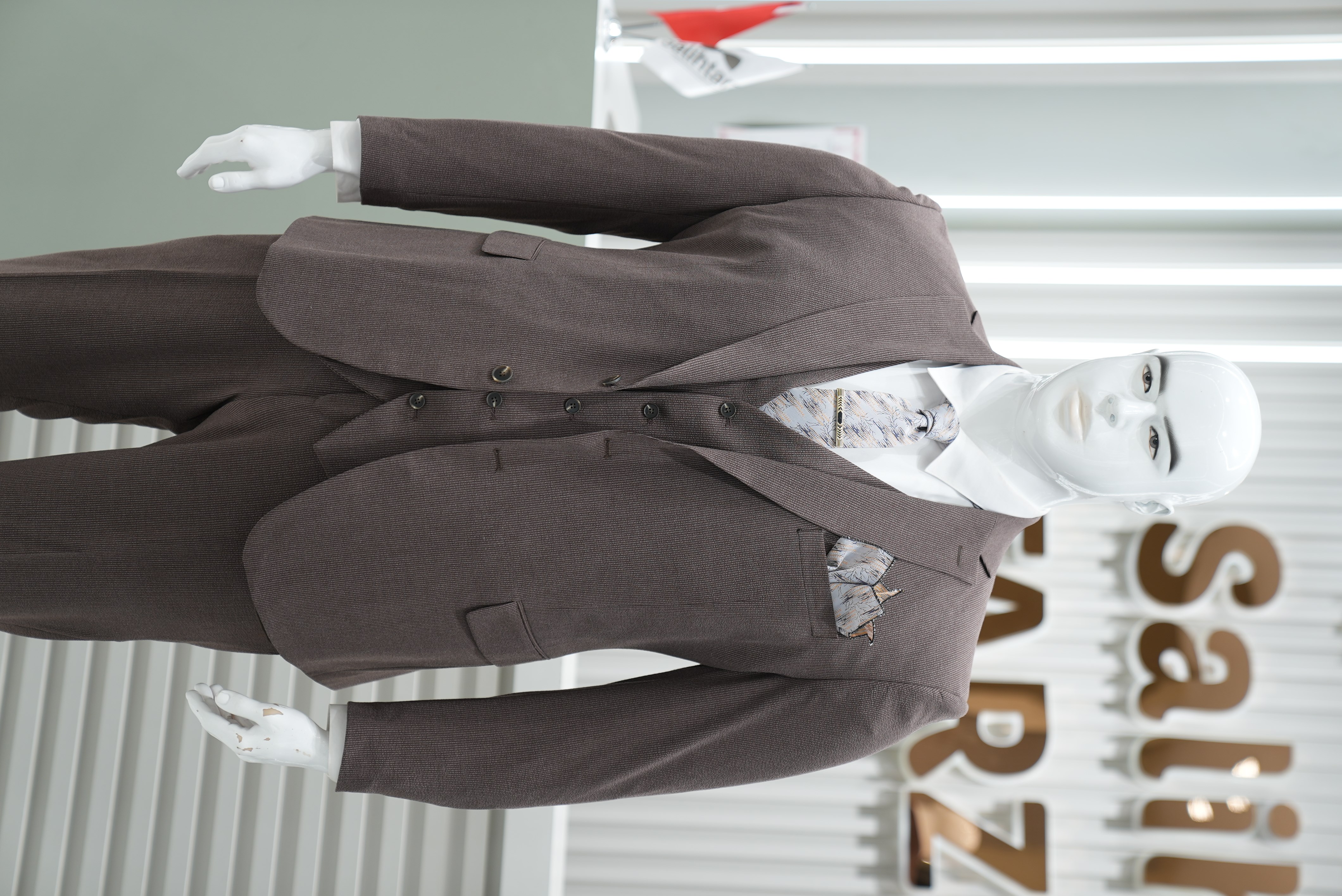 Takım Elbise Yelekli Battal Gofre Büyük Beden Kahve SD42424