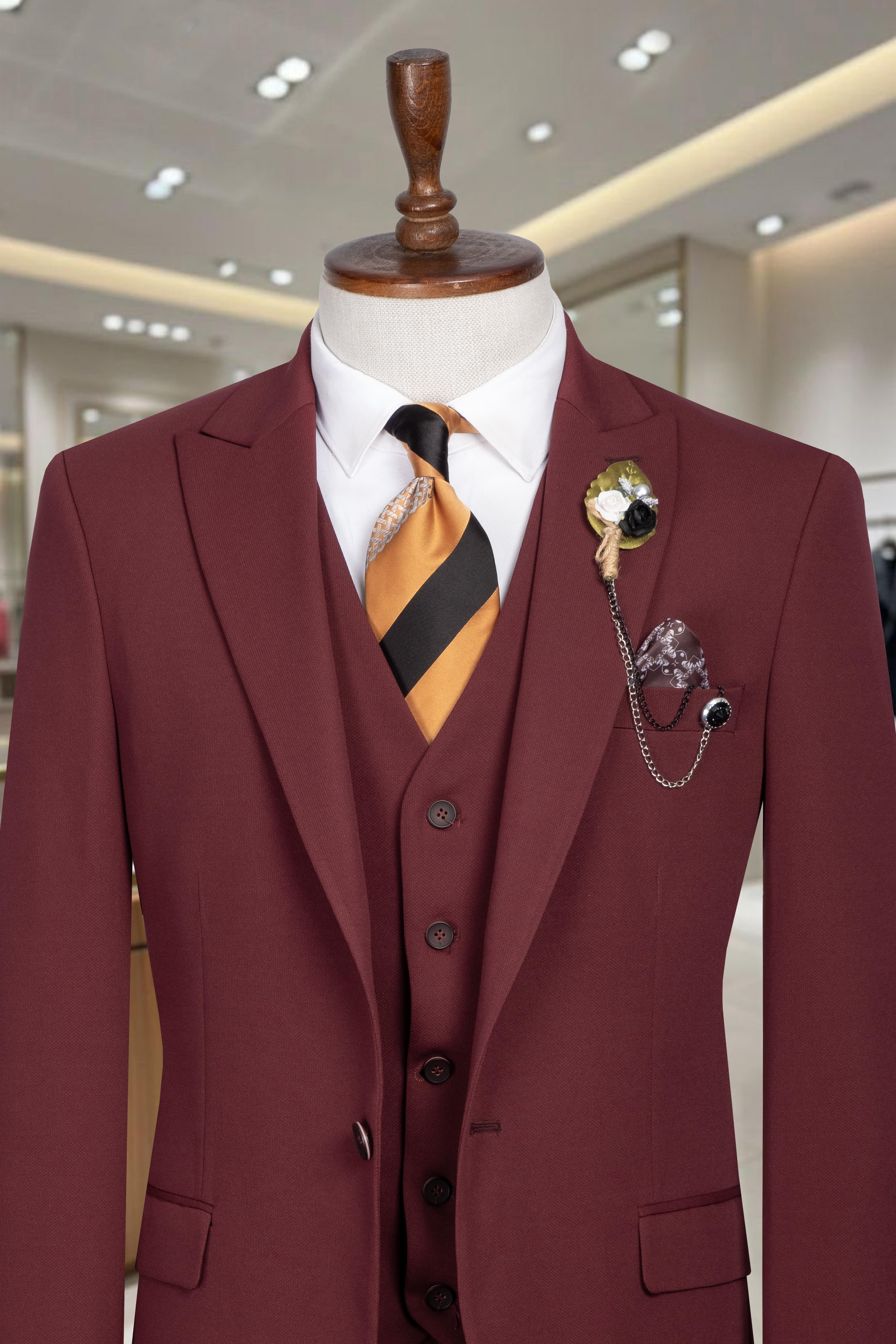 Takım Elbise Yelekli SlimFit Bordo SD42258