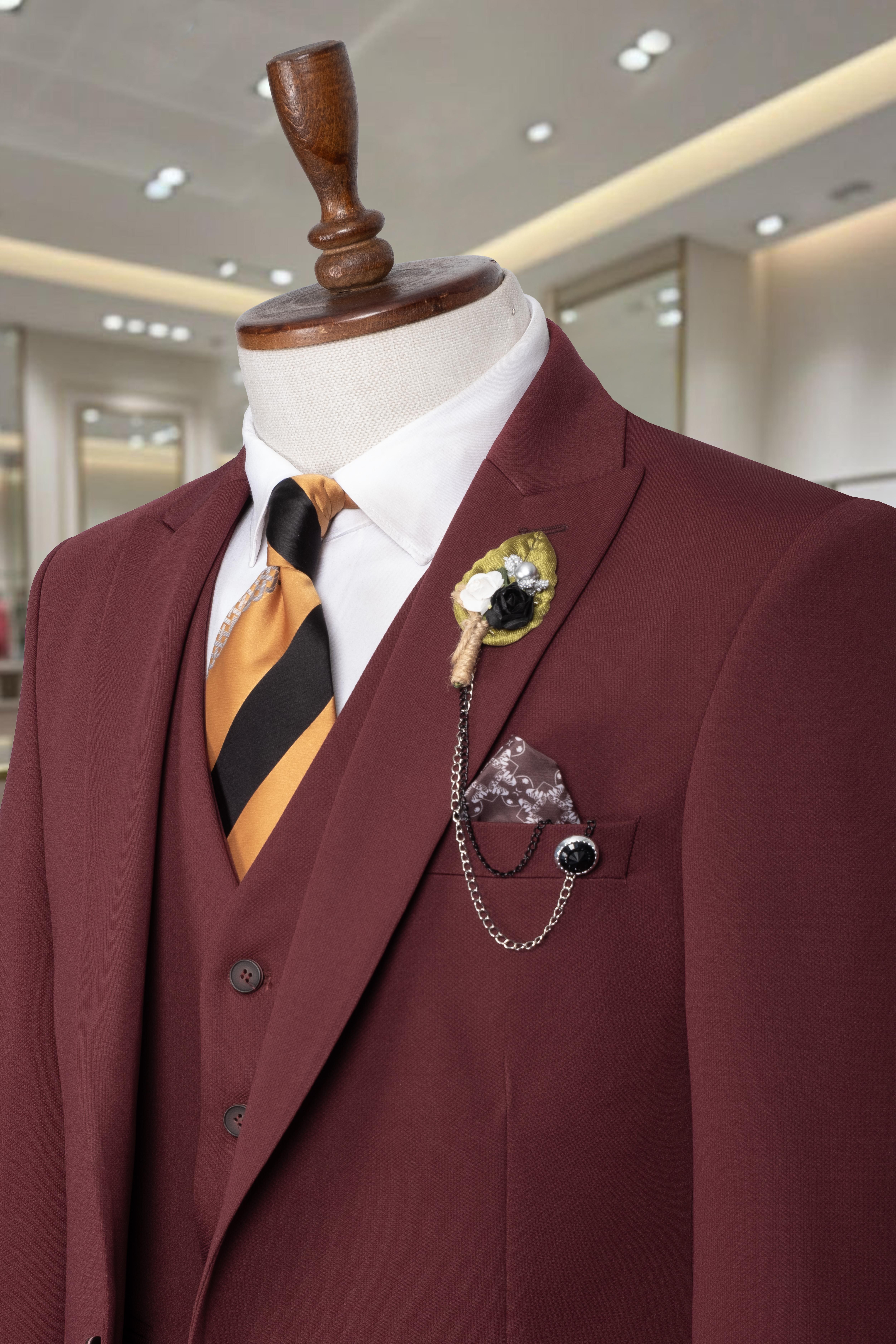 Takım Elbise Yelekli SlimFit Bordo SD42258