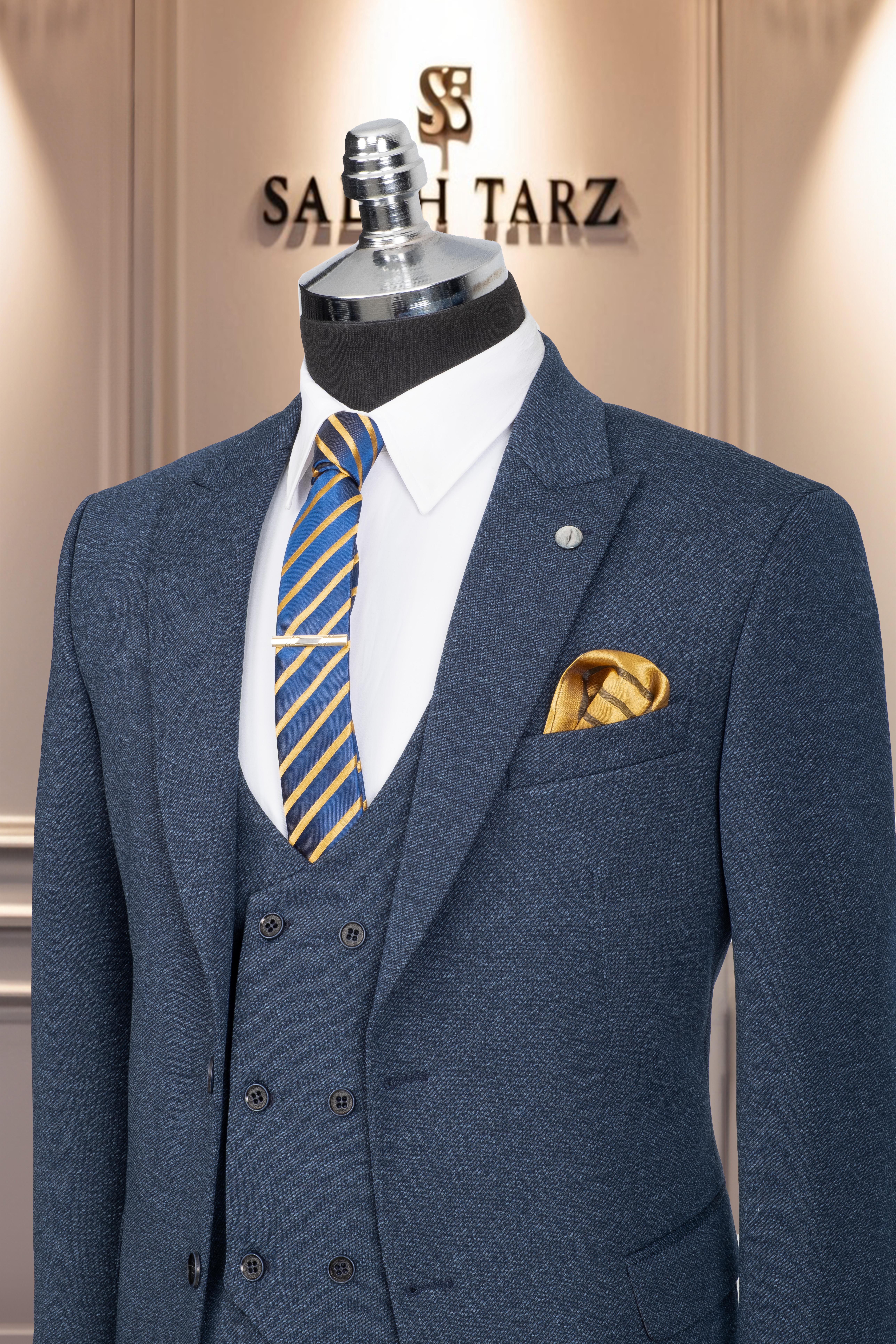 Takım Elbise Yelekli SlimFit Saks SD42170