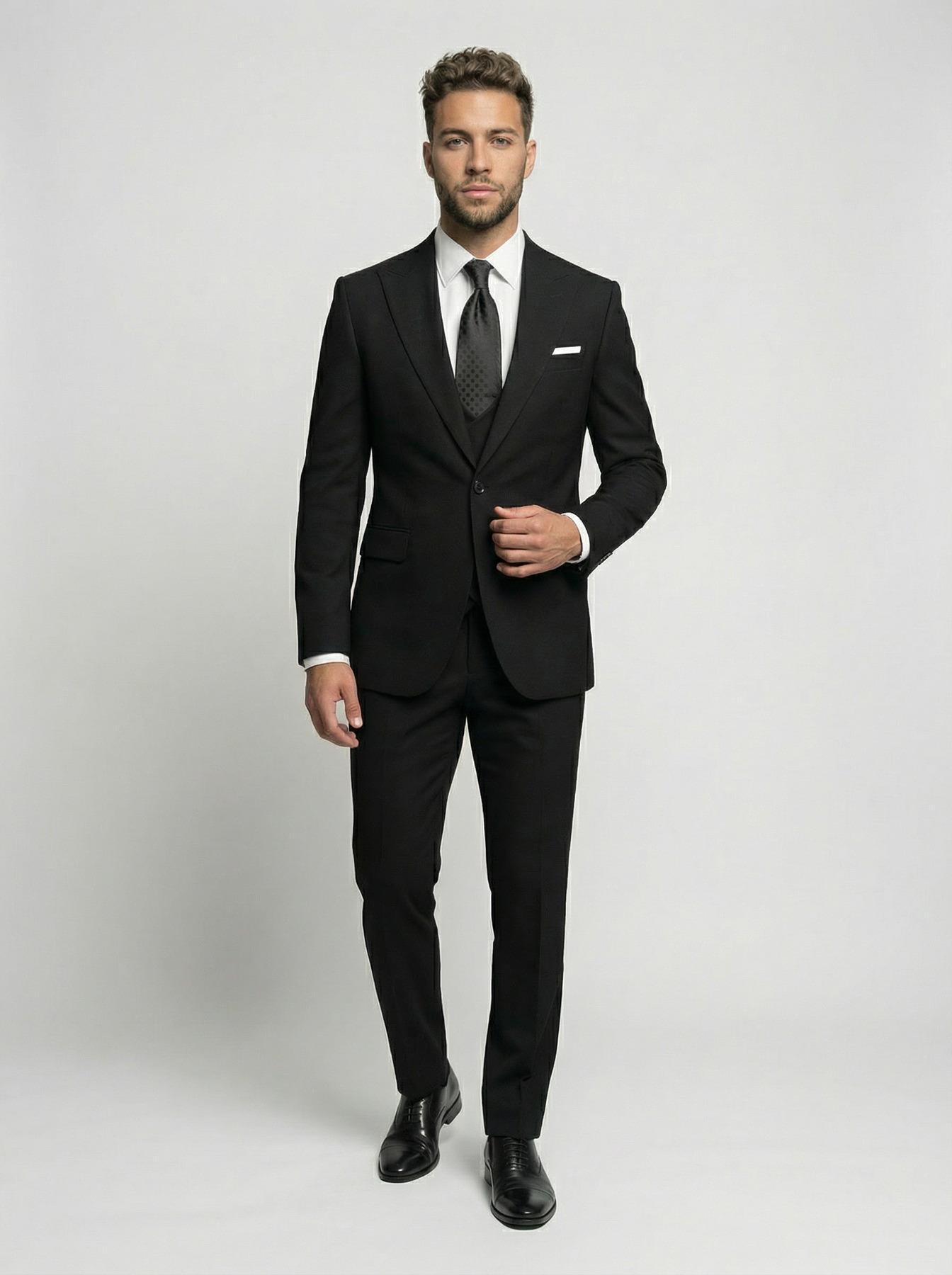 Takım Elbise Yelekli SlimFit Siyah Premium SD42382