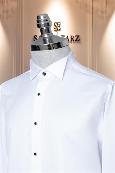 Beyaz Slim Fit Smokin Gömlek SD42125