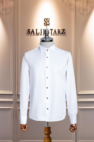 Beyaz Slim Fit Smokin Gömlek SD42125