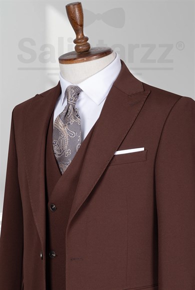 Bordo İtalyan Yelekli Takım Elbise SD42456