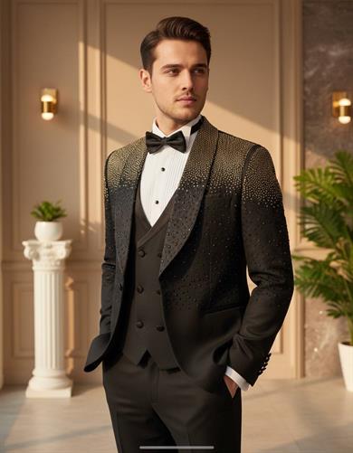 Damatlık İtalyan Kesim Slim Fit Taşlı Siyah SD42208