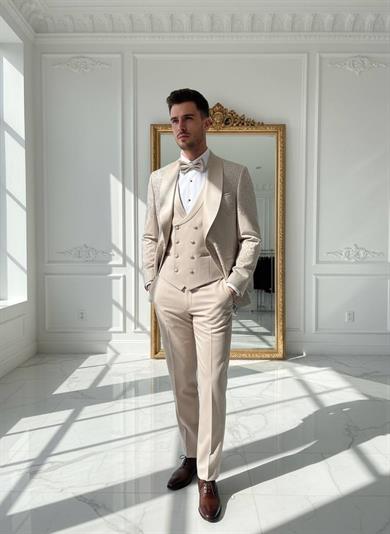 Damatlık İtalyan Kesim Slim Fit Taşlı Krem SD42214