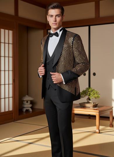 Damatlık İtalyan Kesim Slim Fit Taşlı Siyah SD42210