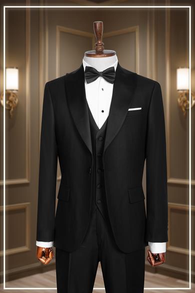 Damatlık İtalyan Kesim Slim Fit Yelekli Krılangıç Yaka Siyah SD42362