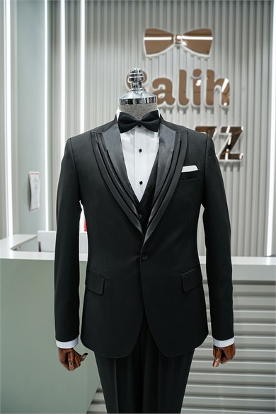 Damatlık İtalyan Kesim Slim Fit Yelekli Siyah SD42506