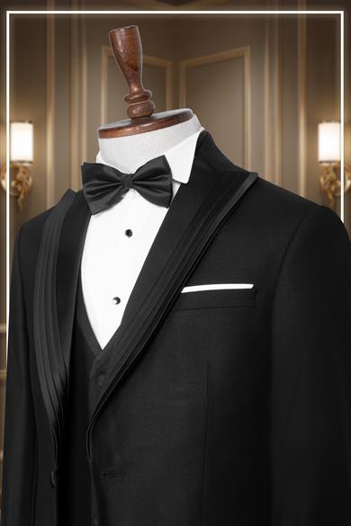 Damatlık İtalyan Kesim Slim Fit Yelekli Krılangıç Yaka Siyah SD42358