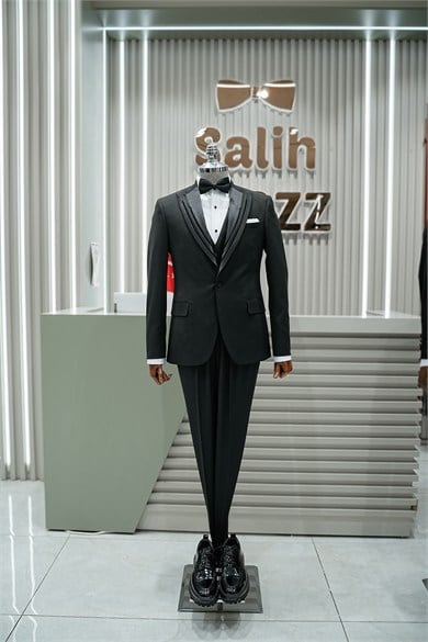 Damatlık İtalyan Kesim Slim Fit Yelekli Siyah SD42506