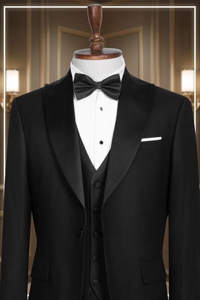 Damatlık İtalyan Kesim Slim Fit Yelekli Krılangıç Yaka Siyah SD42362