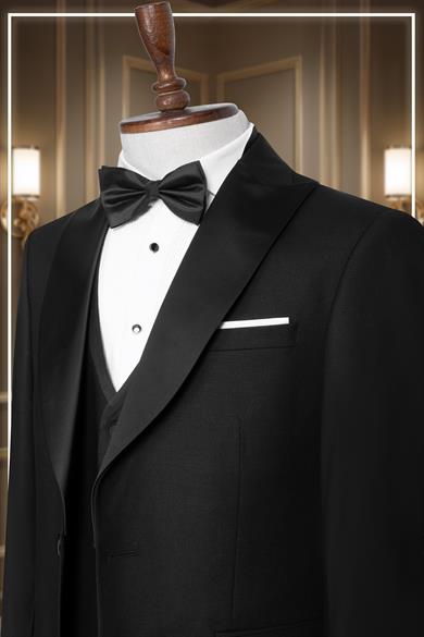 Damatlık İtalyan Kesim Slim Fit Yelekli Krılangıç Yaka Siyah SD42362