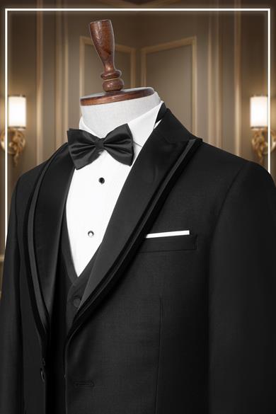 Damatlık İtalyan Kesim Slim Fit Yelekli Krılangıç Yaka Siyah SD42361