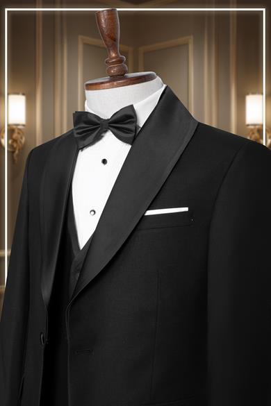 Damatlık İtalyan Kesim Slim Fit Yelekli Şal Yaka Siyah SD42355