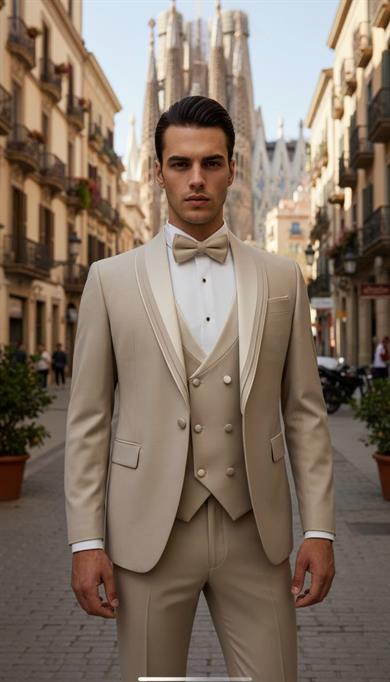 Damatlık İtalyan Kesim Slim Fit Yelekli Krem SD42215