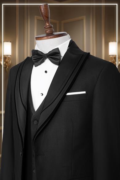 Damatlık İtalyan Kesim Slim Fit Yelekli Krılangıç Yaka Siyah SD42360