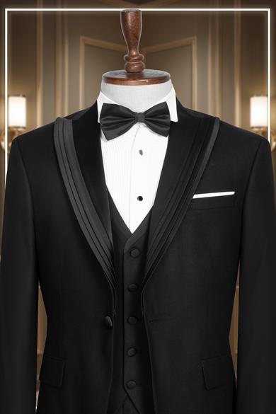 Damatlık İtalyan Kesim Slim Fit Yelekli Krılangıç Yaka Siyah SD42358