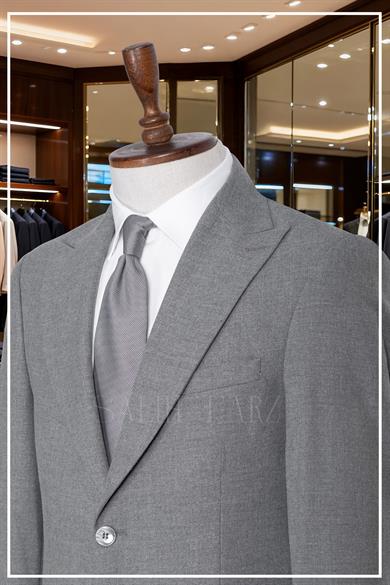 Gri Slim Fit Mono Yaka Kapaklı Cepli Erkek Takım Elbise SD42336