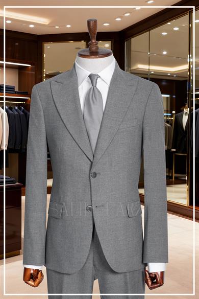 Gri Slim Fit Mono Yaka Kapaklı Cepli Erkek Takım Elbise SD42336