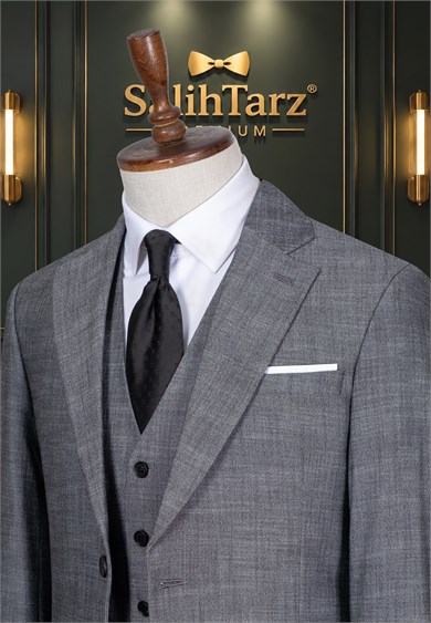 İtalyan Kesim Antrasit Yelekli Erkek Takım Elbise SD42475
