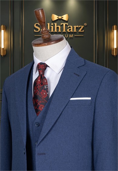 İtalyan Kesim Lacivert Yelekli Erkek Takım Elbise SD42482