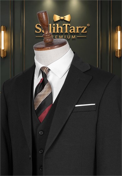 İtalyan Kesim Siyah Yelekli Erkek Takım Elbise SD42485