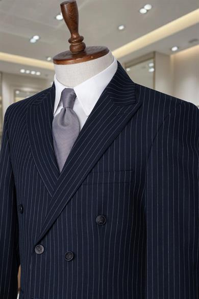 İtalyan Kesim Slim Fit Çizgili Laci Kruvaze Takım Elbise – SD42305