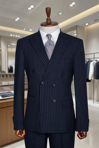 İtalyan Kesim Slim Fit Çizgili Laci Kruvaze Takım Elbise – SD42305
