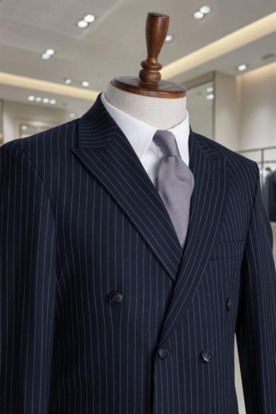 İtalyan Kesim Slim Fit Çizgili Laci Kruvaze Takım Elbise – SD42305
