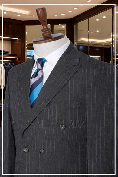 İtalyan Kesim Slim Fit Çizgili Laci Kruvaze Takım Elbise – SD42345