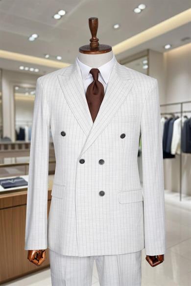 İtalyan Kesim Slim Fit Çizgili Taş Kruvaze Takım Elbise – SD42309