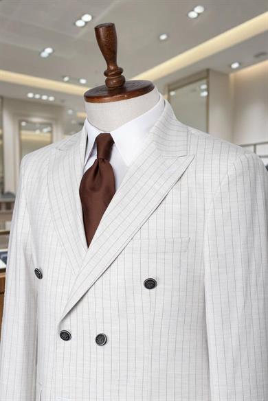 İtalyan Kesim Slim Fit Çizgili Taş Kruvaze Takım Elbise – SD42309