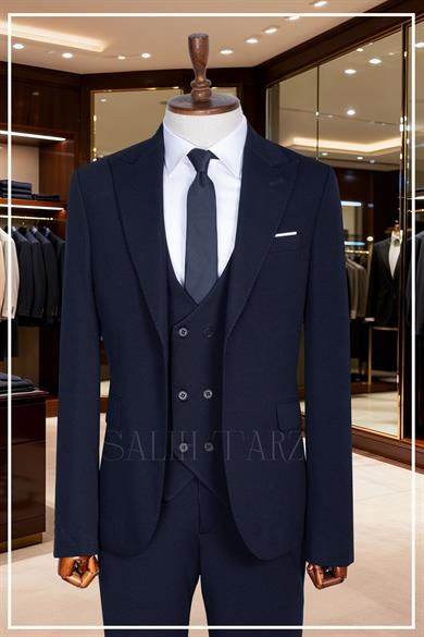 İtalyan Kesim Slim Fit Laci Yelekli Takım Elbise | Yaka Puntolu Özel Tasarım SD42347
